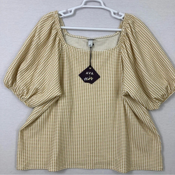 New Ava & Viv Yellow Gingham Square Neck Stretch Knit Top 4X - Picture 1 of 9